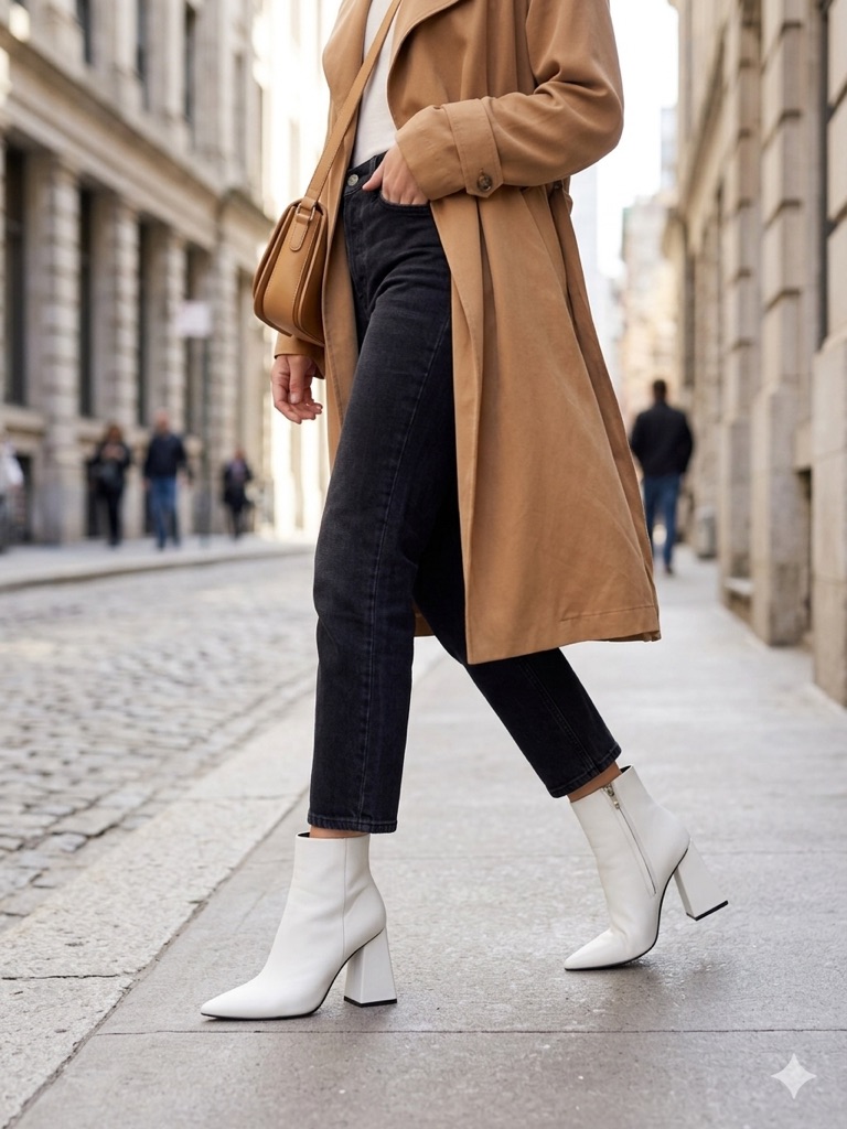 Marc Fisher Kulika White Leather Pointed Toe Block Heel Ankle Boots Size 8m